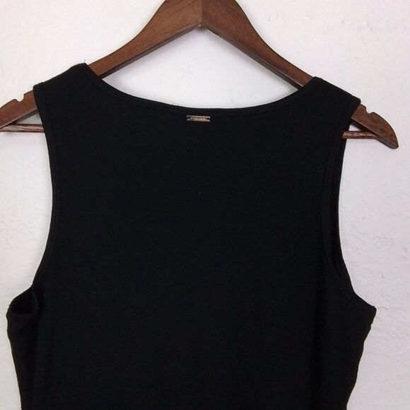 Tahari Solid Black Elastic Waist V-Neck Sleeveless Pleated Maxi‎ Dress Size M - Picture 8 of 14